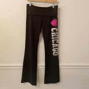 VS PINK Sequin Fold Over Flare Leggings Black Y2K Size M Love Chicago Low Rise